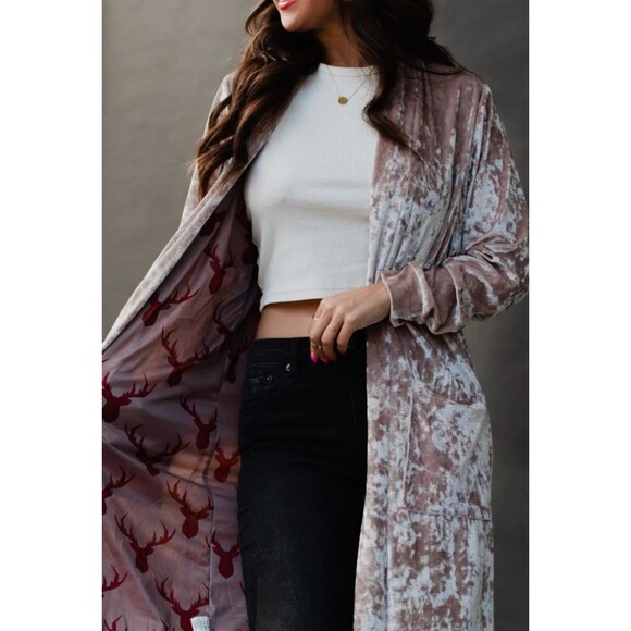 Panache Apparel Crushed Velvet Duster Cardigan Small Maxi Boho Chic Cabincore - Picture 15 of 15